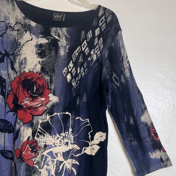 Katina Marie Womens L Supima Cotton 3/4 Sleeve Floral Print knit Sweater USA - Picture 6 of 16